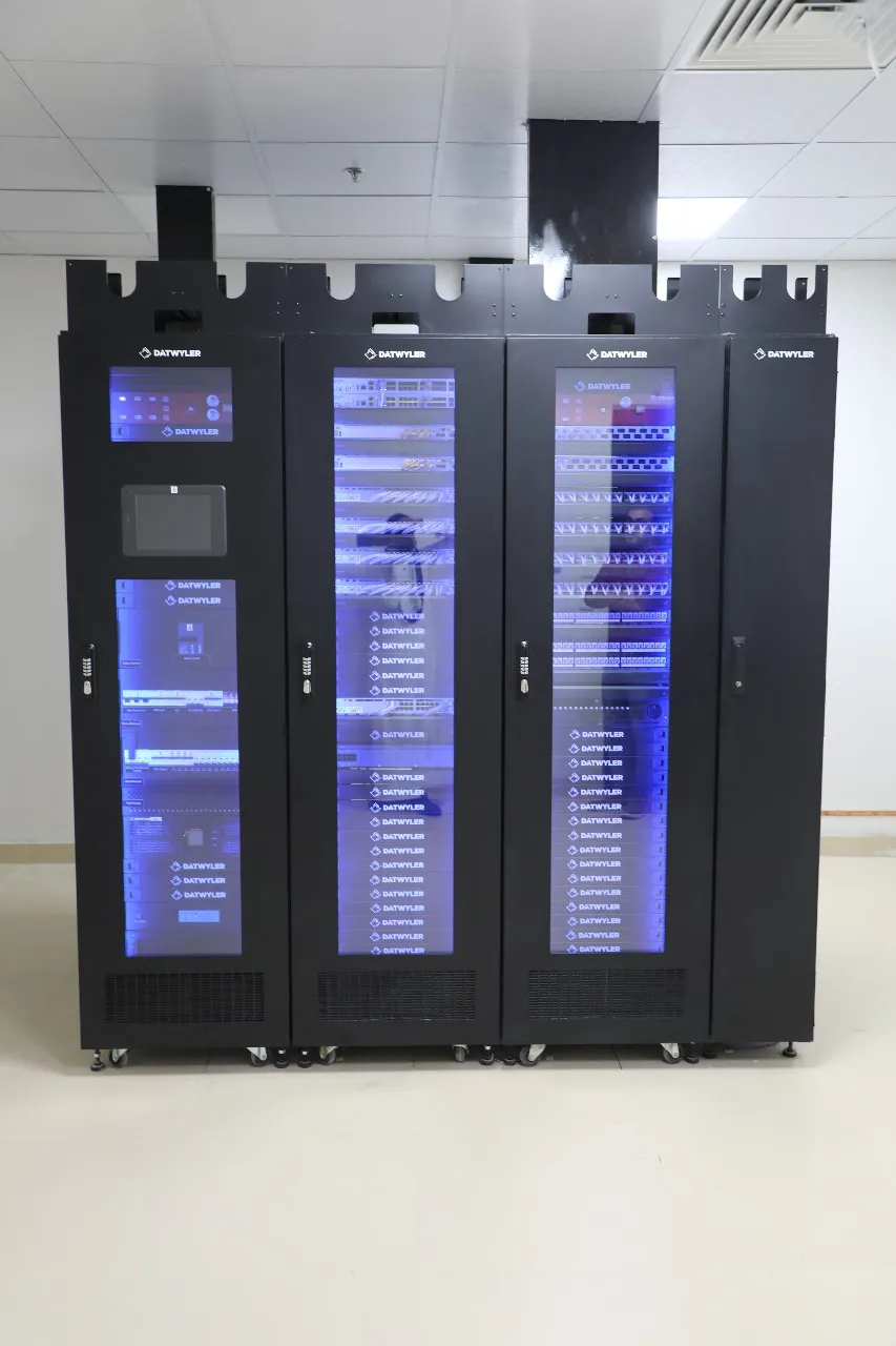 Data center network distribution rack build out combed cable management labeled cross connects enterprise server farm Riyadh Saudi Arabia