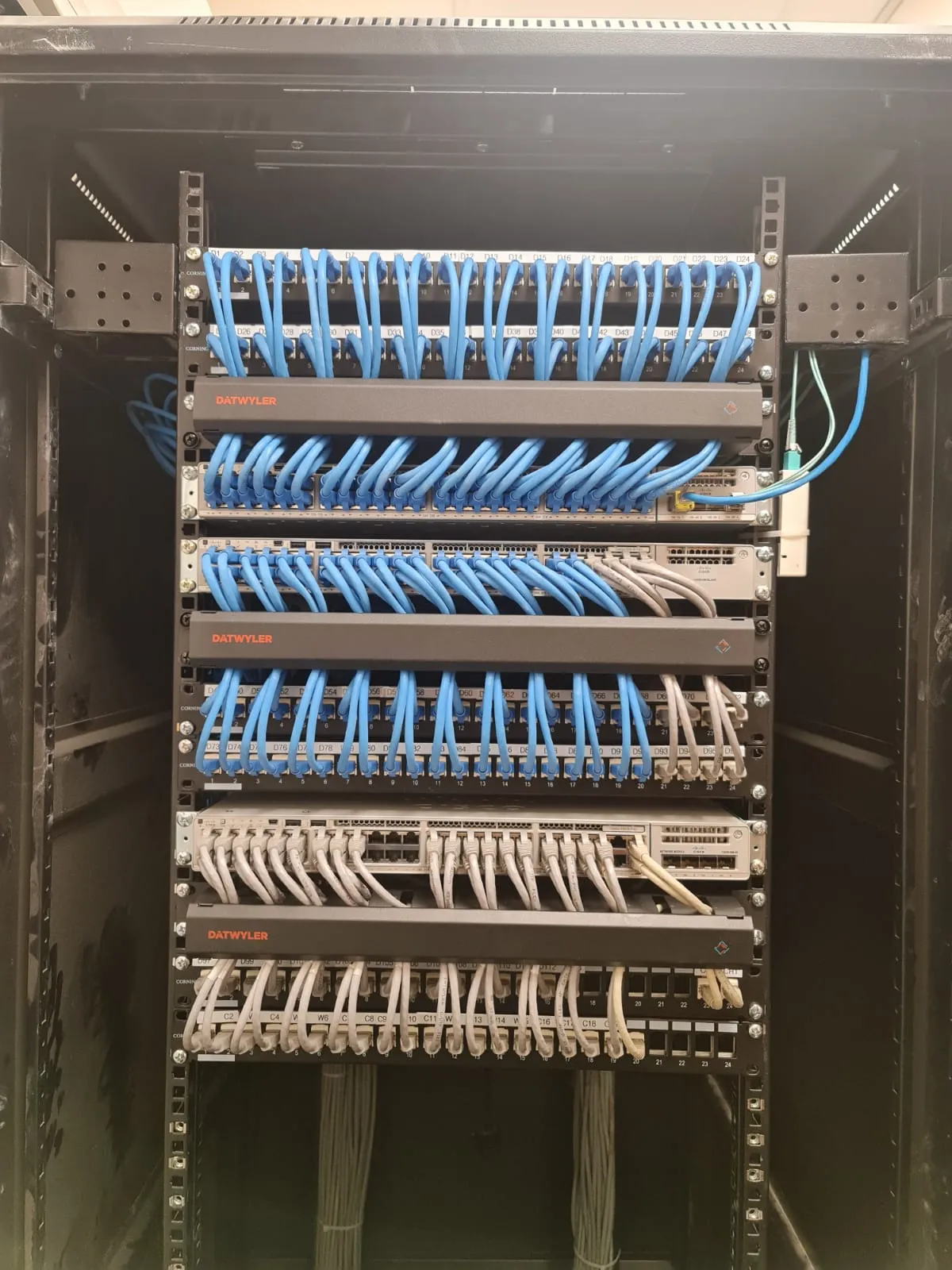 Datacenter redundant core switch architecture failover configuration VLAN segmentation structured uplink cabling 99.9 percent uptime Lahore Pakistan